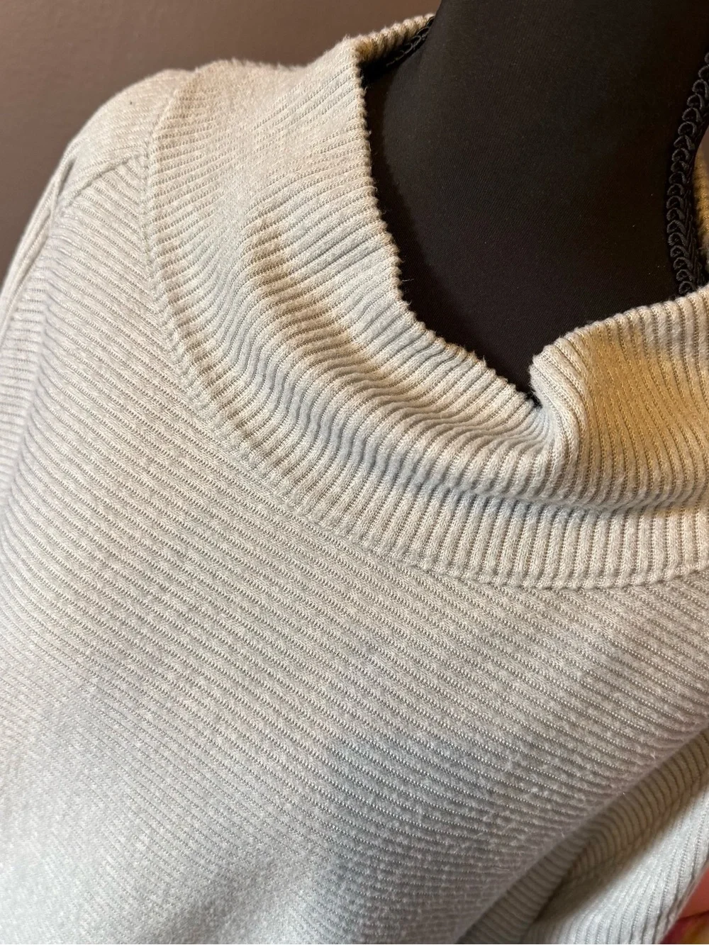 Prana Light Gray/blue Ribbed Cowl Sweater